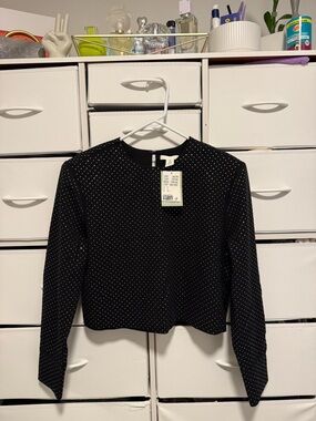 H&M Black Cropped Blazer with White Gem Stones